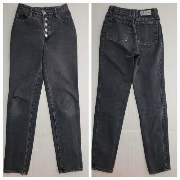 Vintage Bongo Jeans Womens 5 Gray Denim Tapered Mom High Rise Button Fly Y2K 90s - Picture 1 of 13